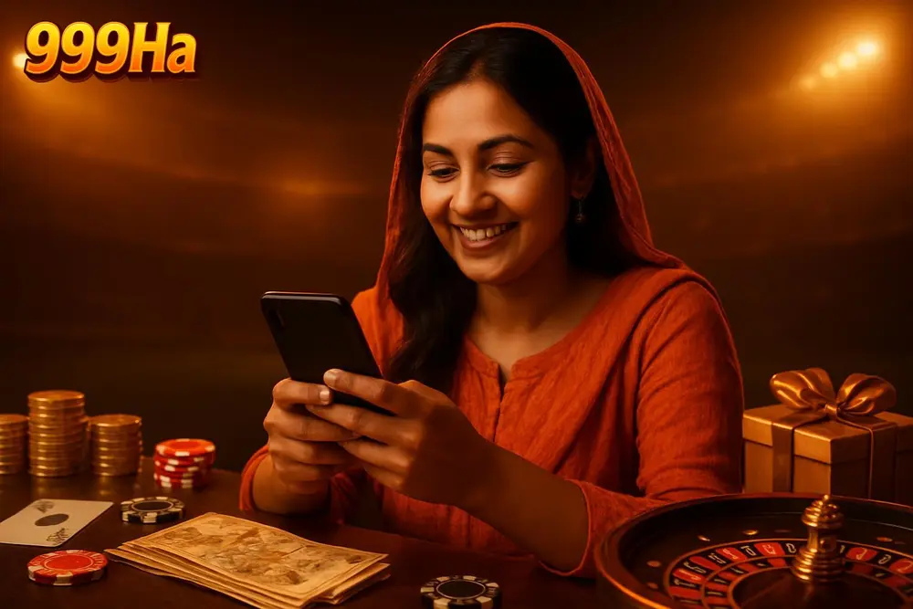 999Ha Deposit โ a Pakistani woman smiling while completing a mobile payment transaction with currency notes visible 999Ha Deposit โ a Pakistani woman smiling while completing a mobile payment transaction with currency notes visible