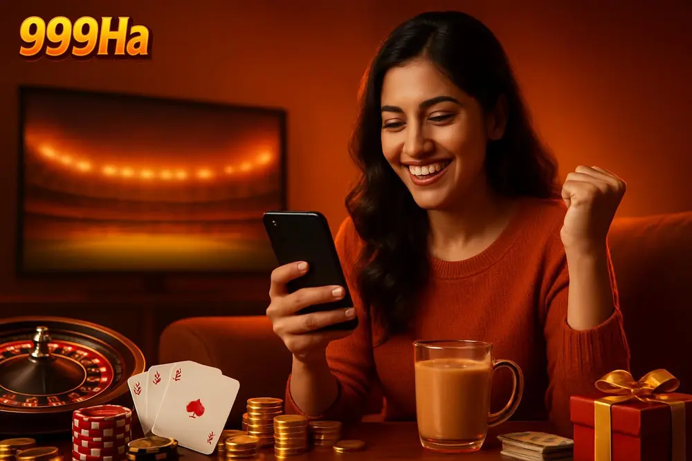999Ha Pakistan โ a Pakistani woman sitting comfortably at home celebrating as she looks at her mobile phone with a 999Ha Pakistan โ a Pakistani woman sitting comfortably at home celebrating as she looks at her mobile phone with a